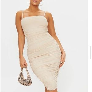 Nude Strappy Mesh Midi Dress - NWT